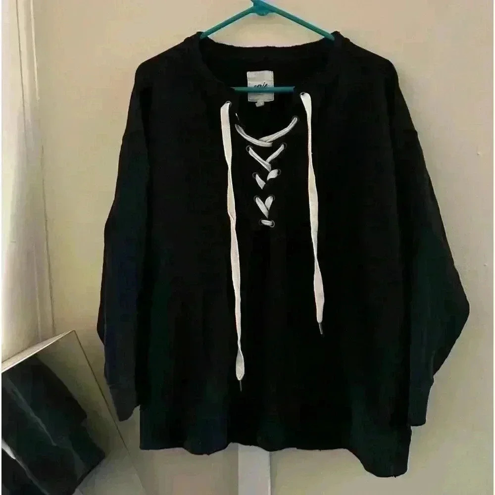 Aerie Lace Up Oversized Crew Sweatshirt Size S